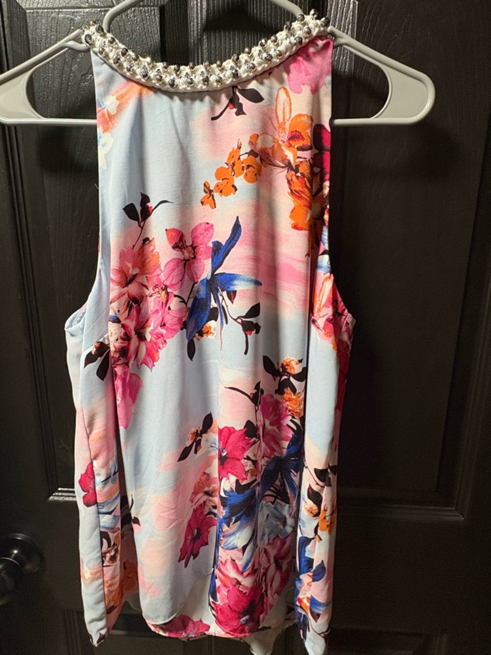 Jennifer Lopez Floral Halter Top in Light Blue with Pink and Orange Accents